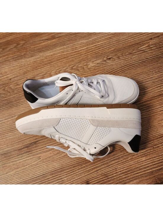 Size 9Men\'s Vince White Leather Sneakers with Perforated Design and Gum Sole, main image 4
